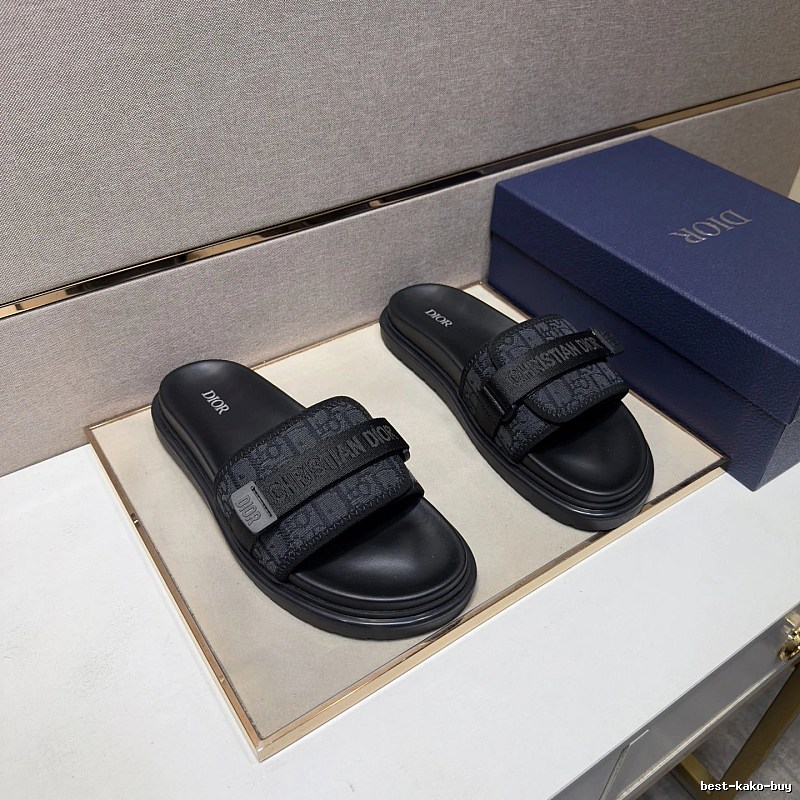 Dior Monogram Casual Style Black Slippers