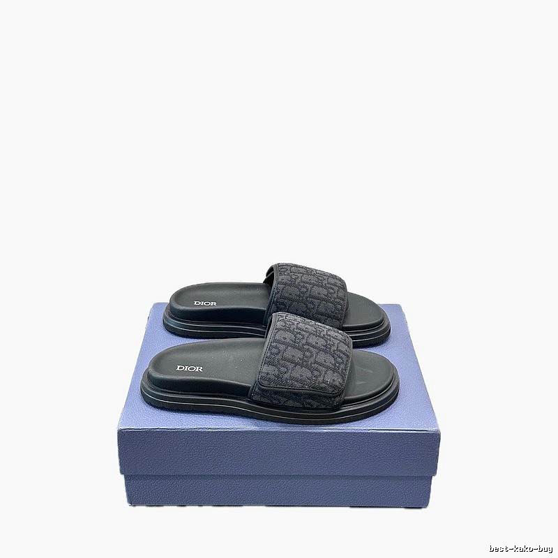 Dior Monogram Light Luxury Style Black Slide Sandals