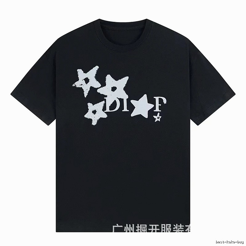 Dior Star Print Street Style Black T-Shirt