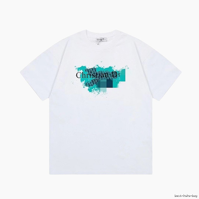 Dior Trendy Style Ink Wash Print White T-Shirt