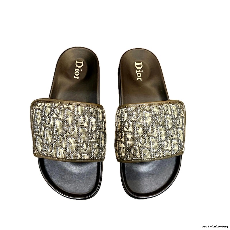 Dior Vintage-Style Military Green Monogram Slides