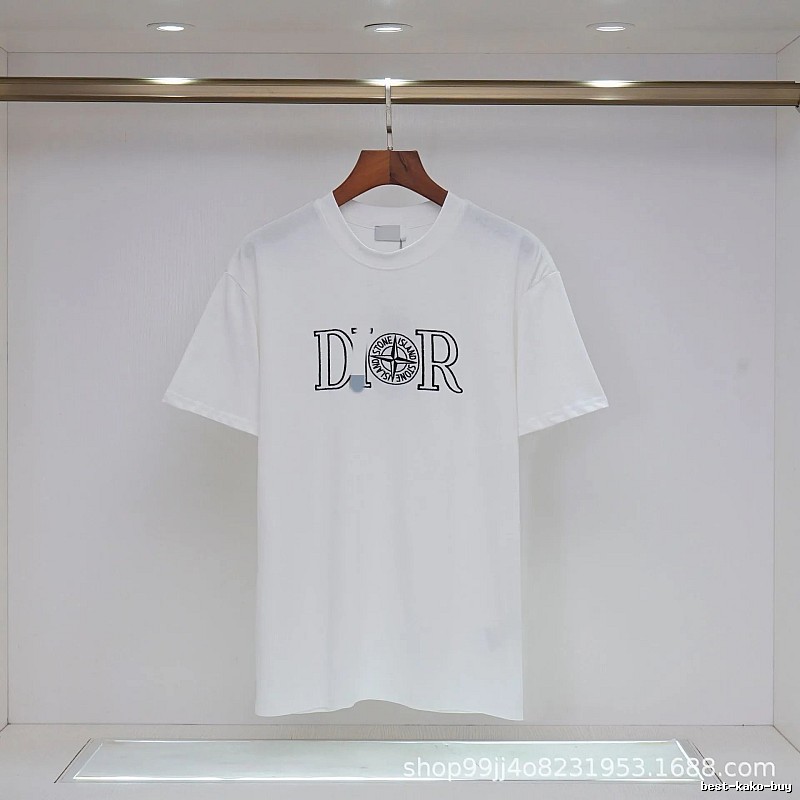 Dior x Stone Island Co-branded Casual Style White T-Shirt