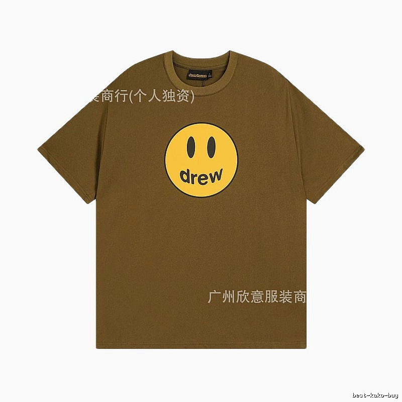 Drew Smiley Face Street Style Brown Short Sleeve T-shirt