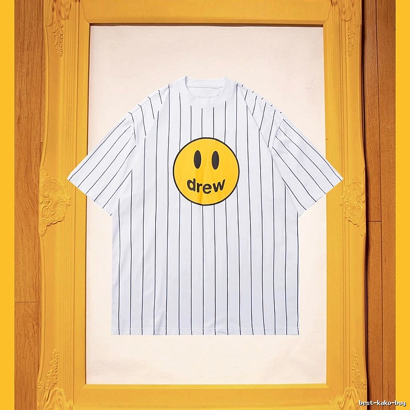 DREW Smiley Series Street Style White Striped Short Sleeve T-shirt
