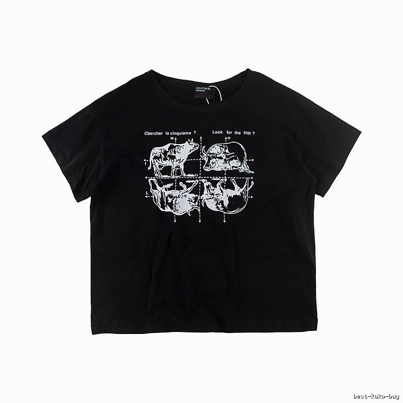 ERD Bull Print Street Style Black Short Sleeve T-shirt