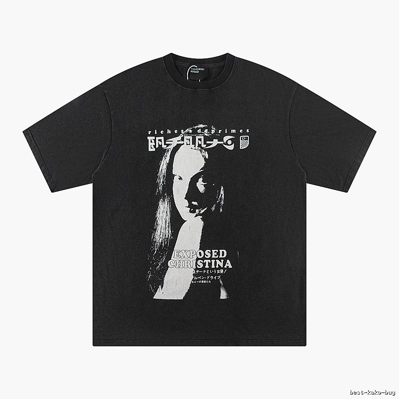 ERD GRJKD Portrait Print Dark Style Black T-Shirt