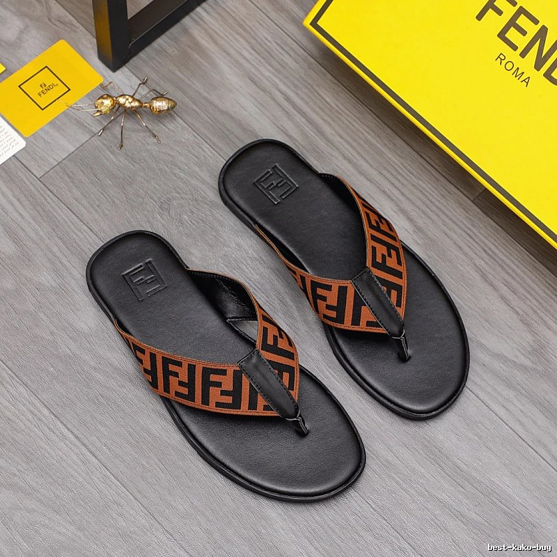 Fendi FF Monogram Light Luxury Style Color-block Flip-flops