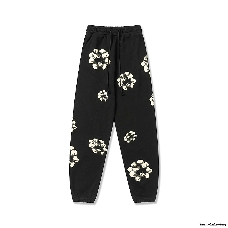 Flower-style black sweatpants of DENIM TEARS
