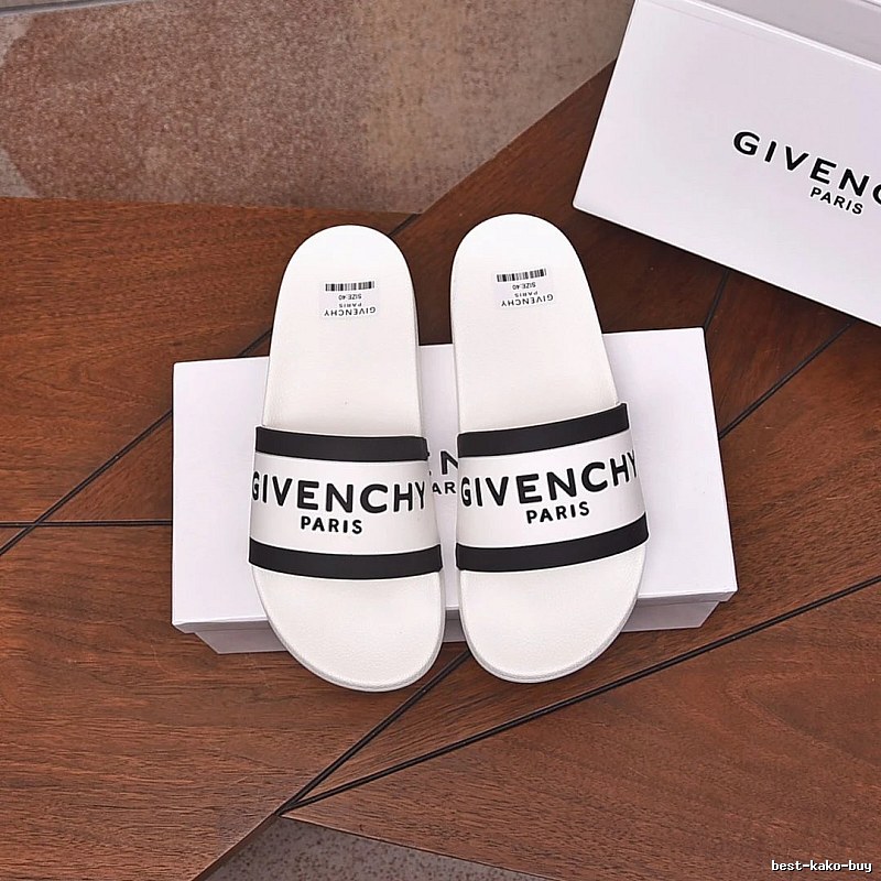 Givenchy Paris Minimalist Lettering White-Black Colorblock Slide Sandals