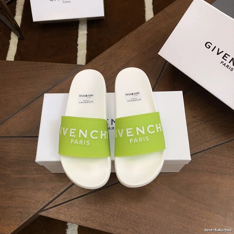 Givenchy Trendy Letter Style Fluorescent Green Spliced White Slide Sandals