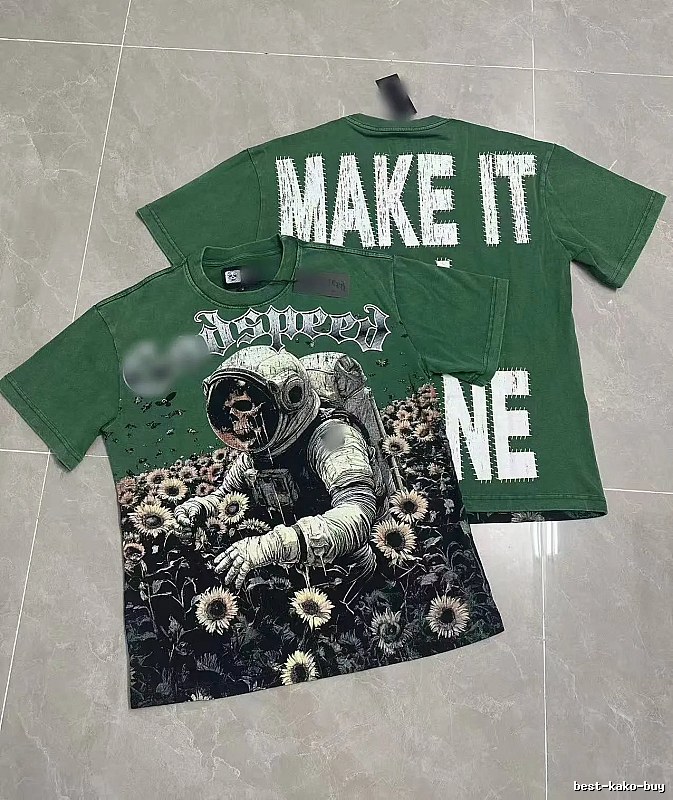 GOD Skull Astronaut Vintage Style Green Short-sleeve T-shirt