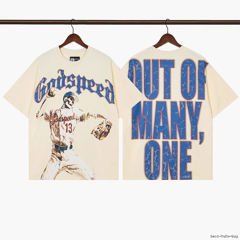 Godspeed Baseball Print Vintage Beige T-shirt