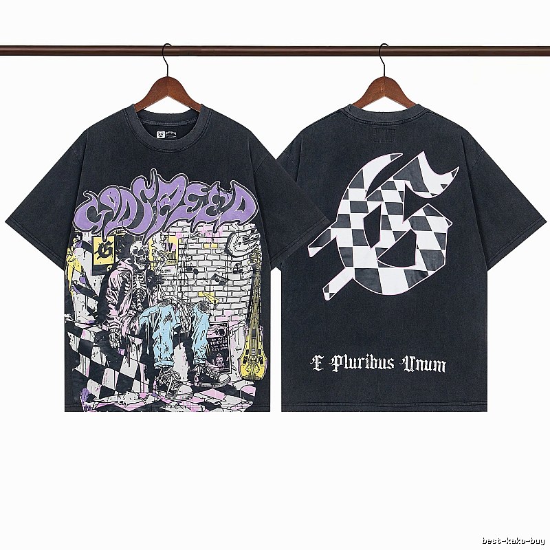 Godspeed Skull Graffiti Street Style Charcoal Black T-shirt