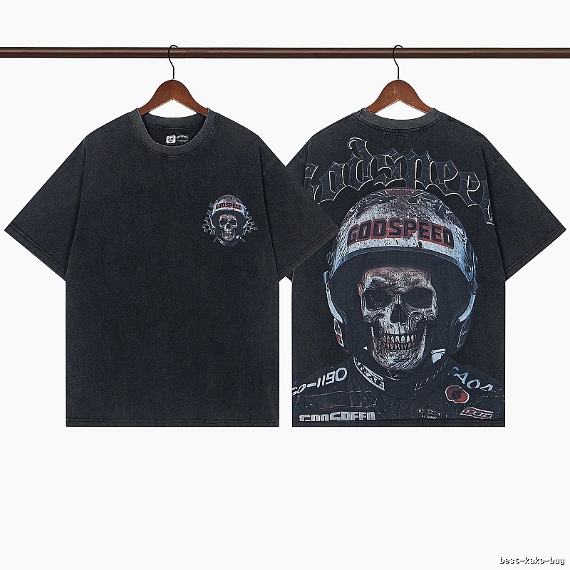 Godspeed Skull Motorcycle American Vintage Washed Black T-shirt