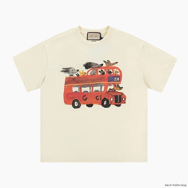 Gucci Bus Print Whimsical Style Off-white T-Shirt