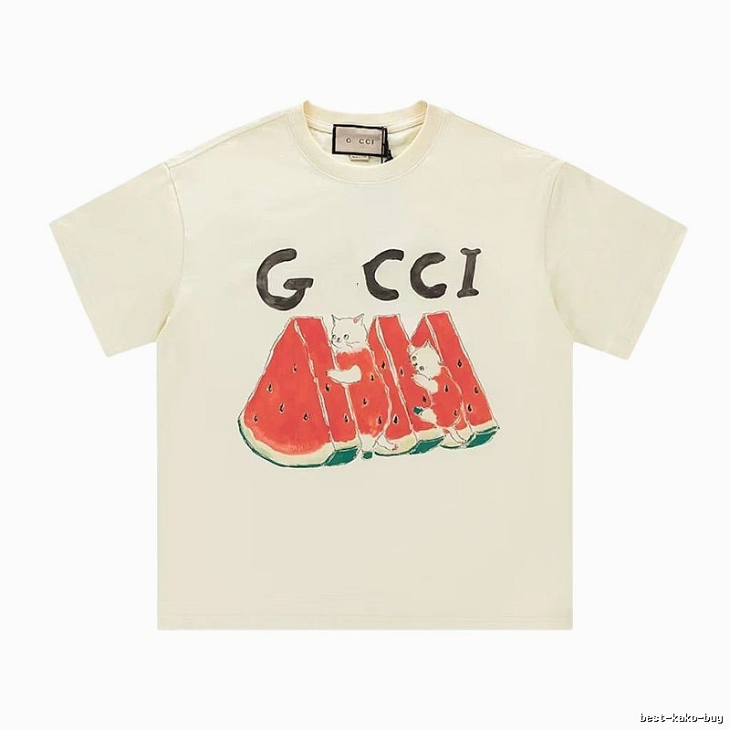 Gucci Cat and Watermelon Printed Off-white Casual T-Shirt