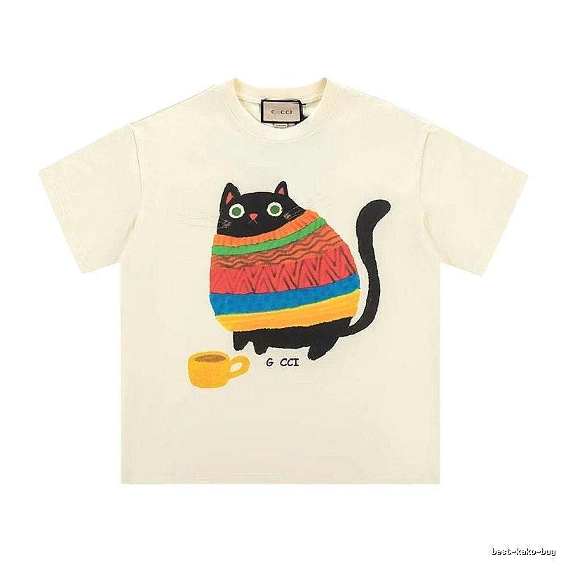 Gucci Cat Print Casual Off-white T-Shirt