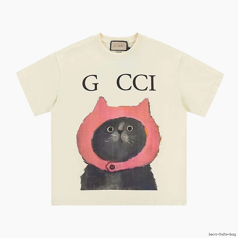 Gucci Cat Print Casual Off-white T-Shirt