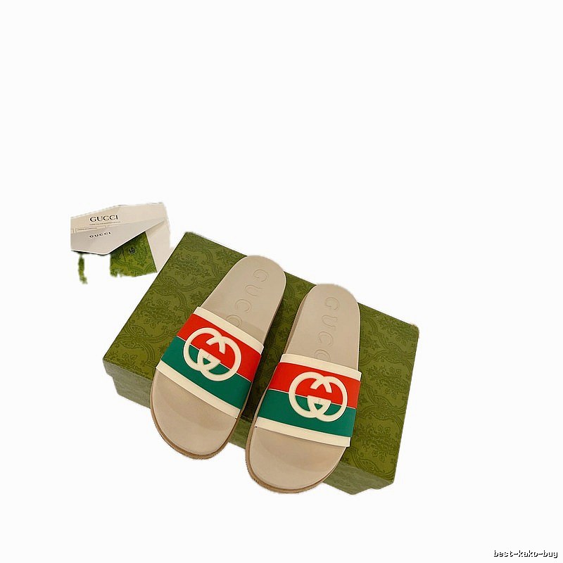 Gucci Classic Double G Vintage Red and Green Color-block Slide Sandals