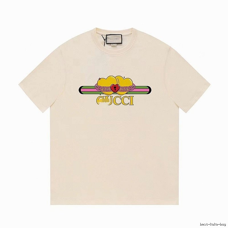Gucci Double Heart Print Casual Style Off-White T-Shirt