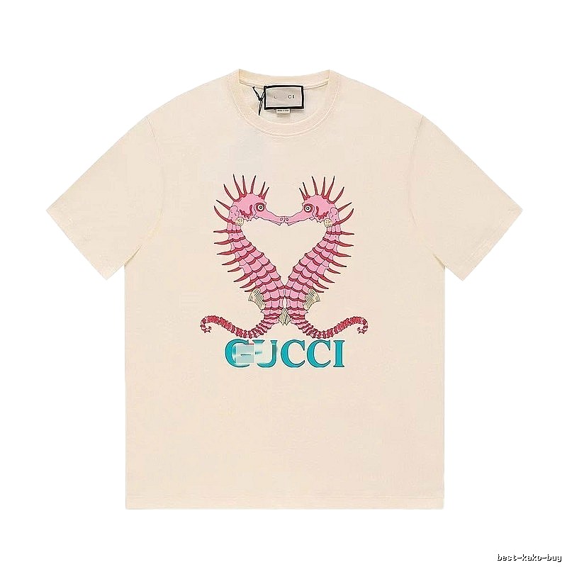 Gucci Seahorse Print Trendy Off-white Short Sleeve T-shirt