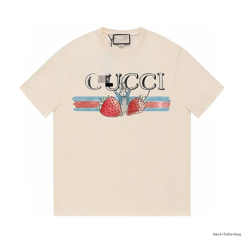 Gucci Strawberry Rabbit Print Vintage Off-white Short Sleeve T-Shirt