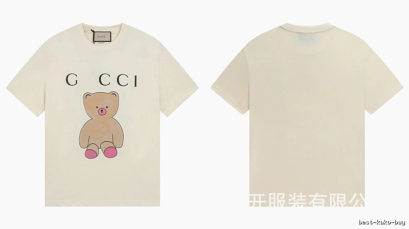Gucci Teddy Bear Print Casual Style Off-White T-Shirt