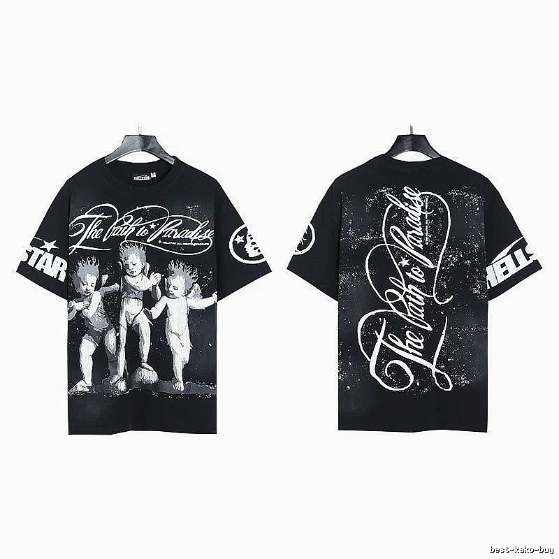 Hellstar Angel Print Street Style Black T-shirt