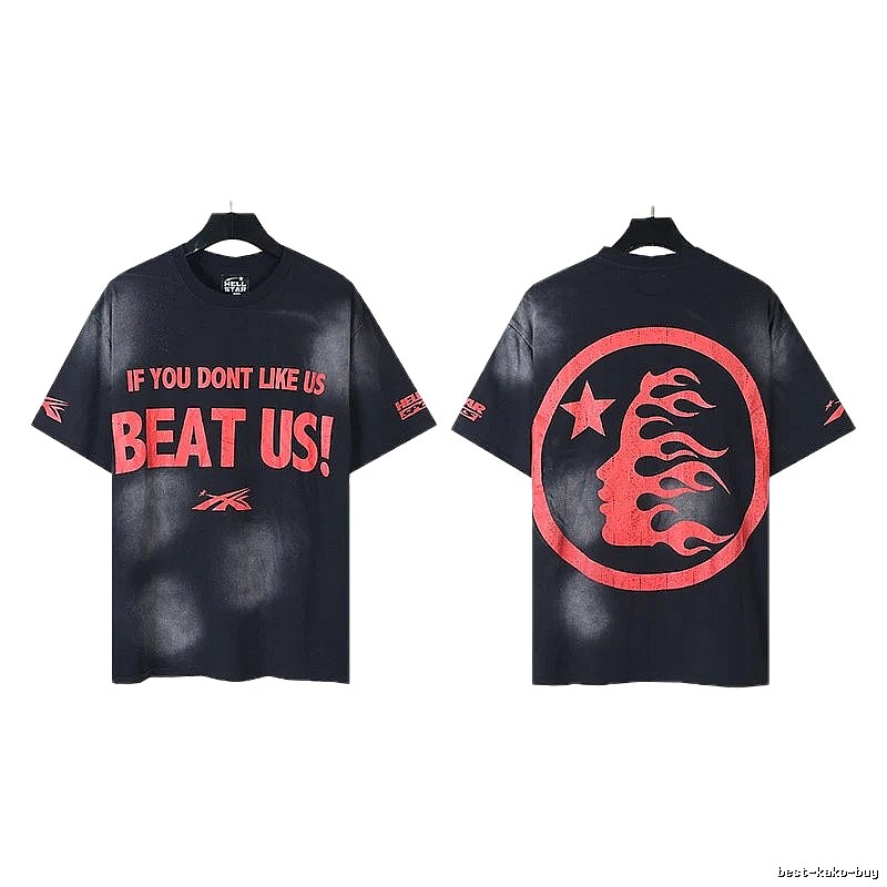 Hellstar Flame Print Street Style Black and Red Short-sleeve T-shirt
