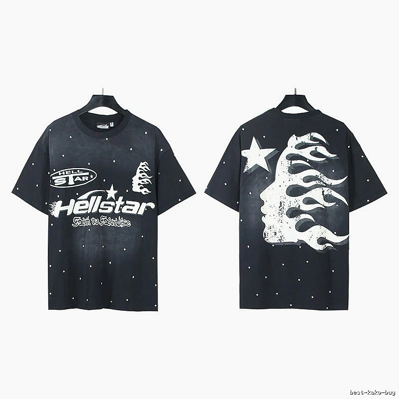 Hellstar Flame Print Street Style Black T-Shirt
