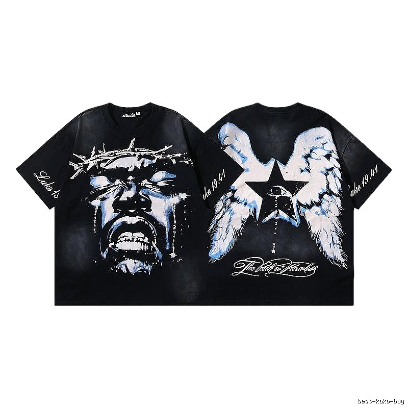 Hellstar Jesus Print Street Style Black T-shirt