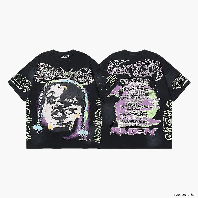 Hellstar Portrait Graffiti Street Style Black T-shirt