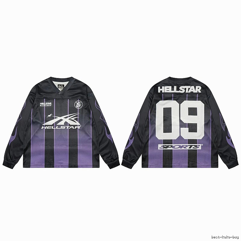 Hellstar Sporty Street Style Black and Purple Long-Sleeve Jersey