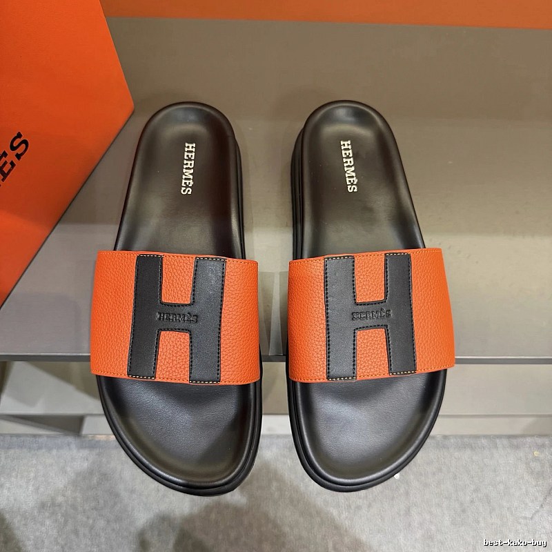 Hermès H Series Light Luxury Style Orange and Black Slide Slippers