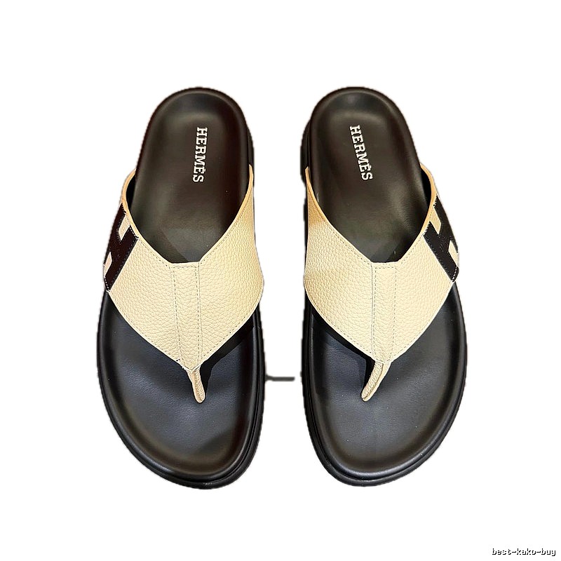 Hermès Light Luxury Casual Off-white & Black Color-block Flip-flops