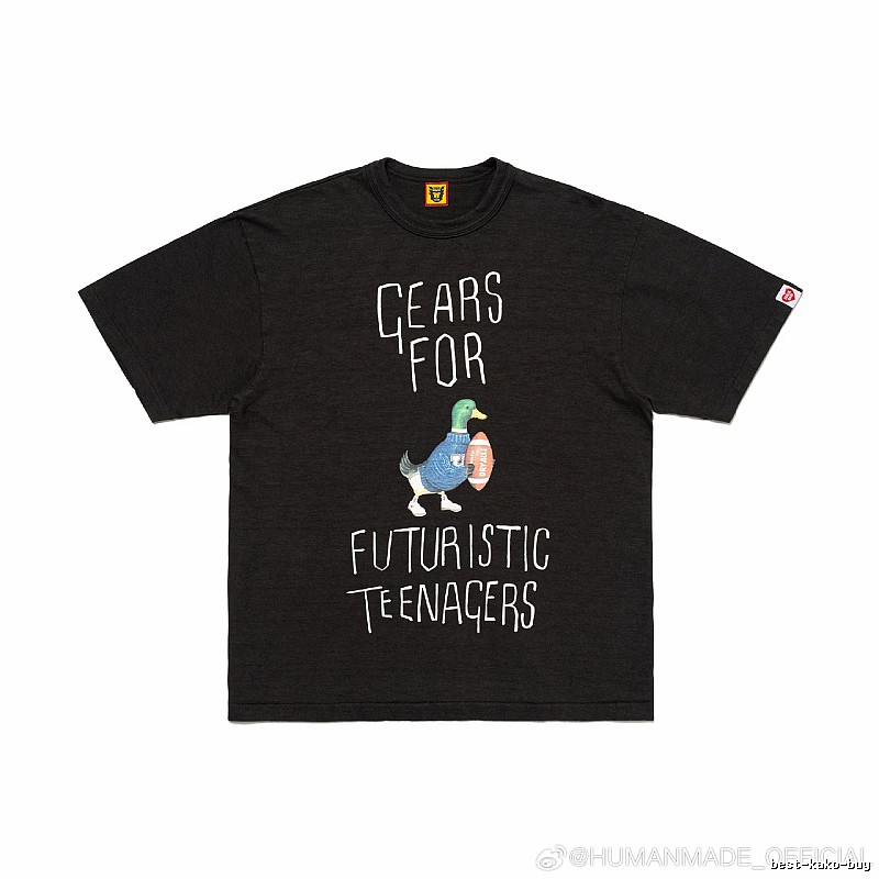 HUMAN MADE Green Duck Print Vintage Style Black T-Shirt