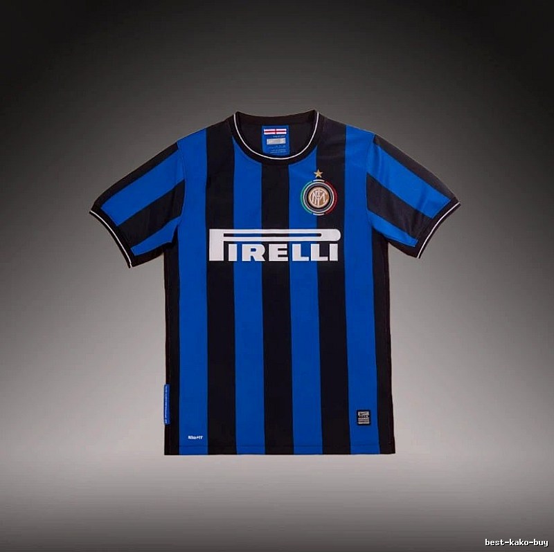 Inter Milan Monogram Brehme #3 soccer jersey Blue Black Striped for Layered Styling