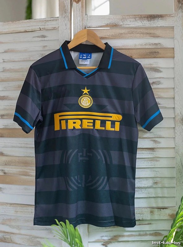 Inter Milan Urban Brehme #3 soccer jersey Blue Black Striped with Statement Pattern