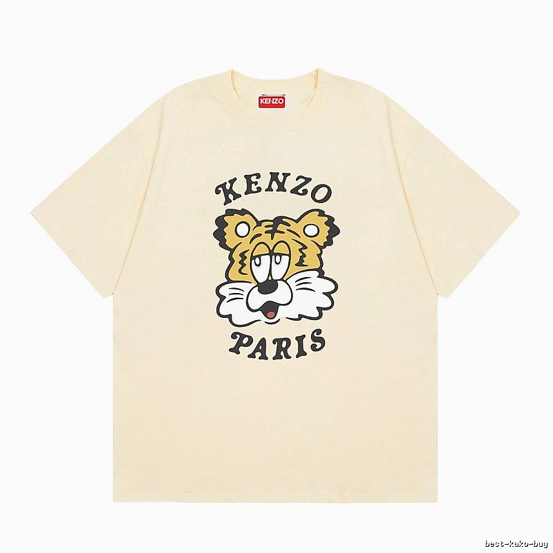 KENZO Tiger Head Print Trendy Style Beige T-shirt