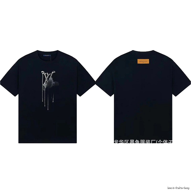 Louis Vuitton Chain Print Trendy & Cool Style Black T-Shirt