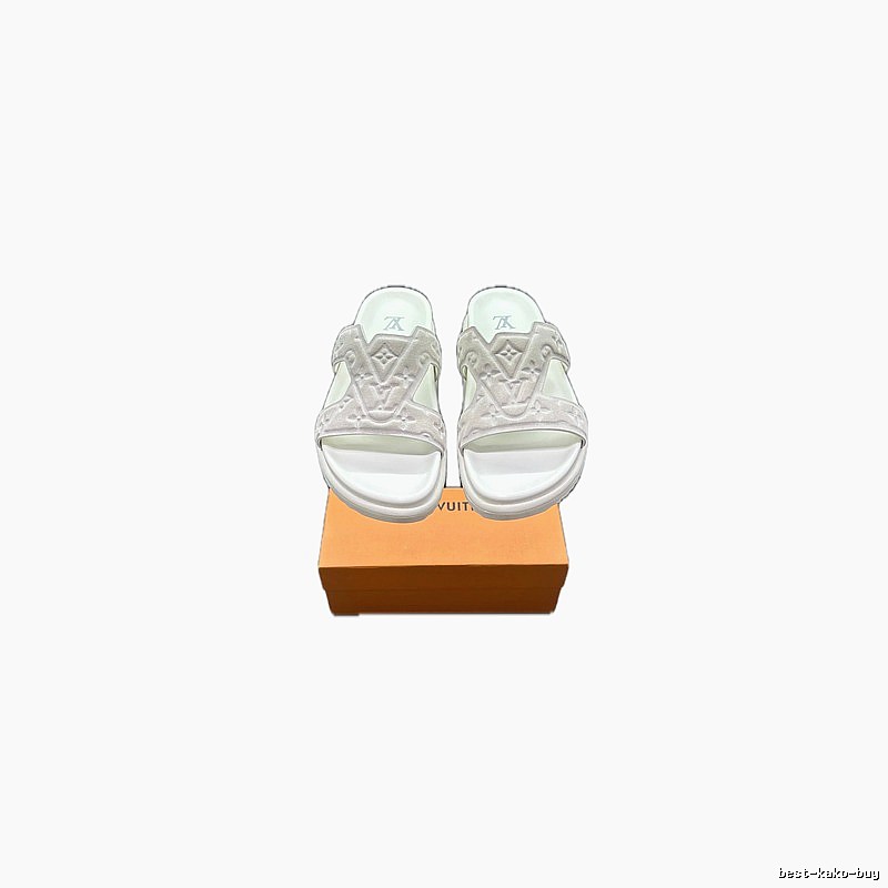 Louis Vuitton Classic Monogram Light Luxury Style White Slide Sandals