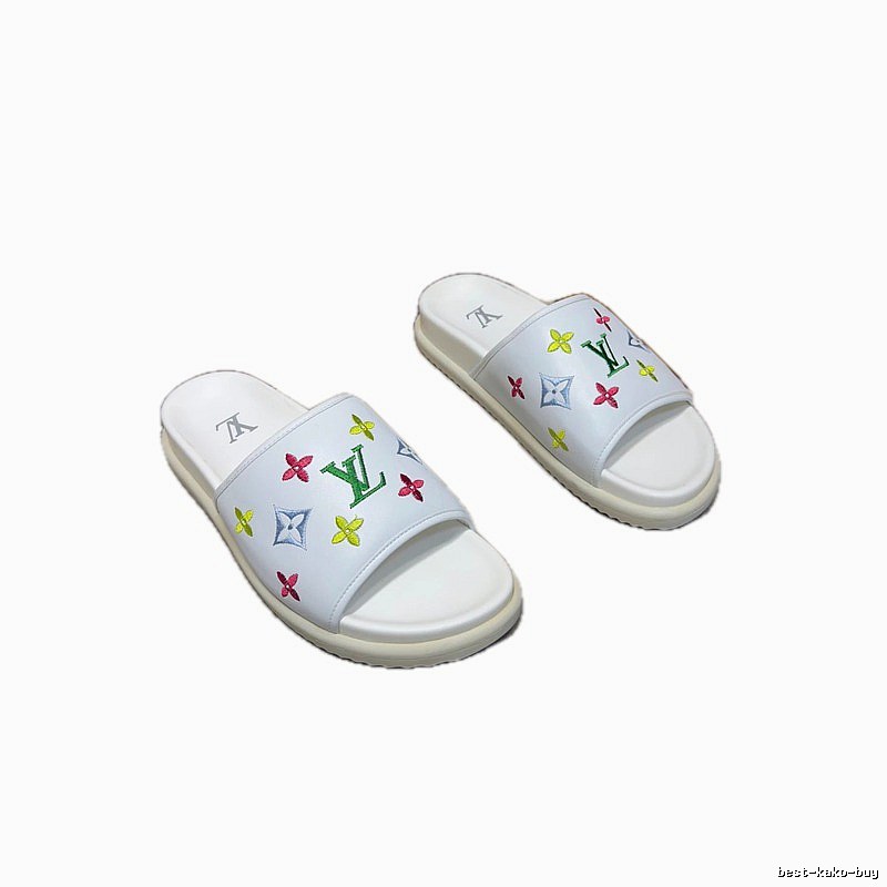 Louis Vuitton Embroidered Monogram Trendy White Slippers