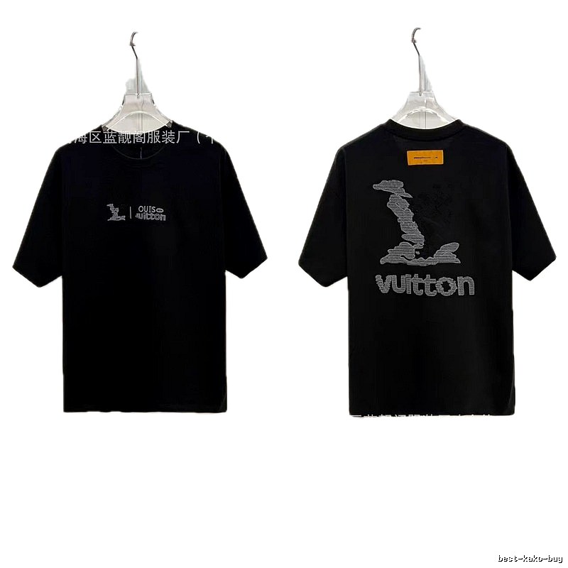 Louis Vuitton Embroidered Street Fashion Style Black Short-sleeve T-shirt