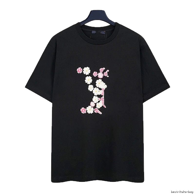 Louis Vuitton Floral Embroidered Casual Black Short-sleeved T-shirt