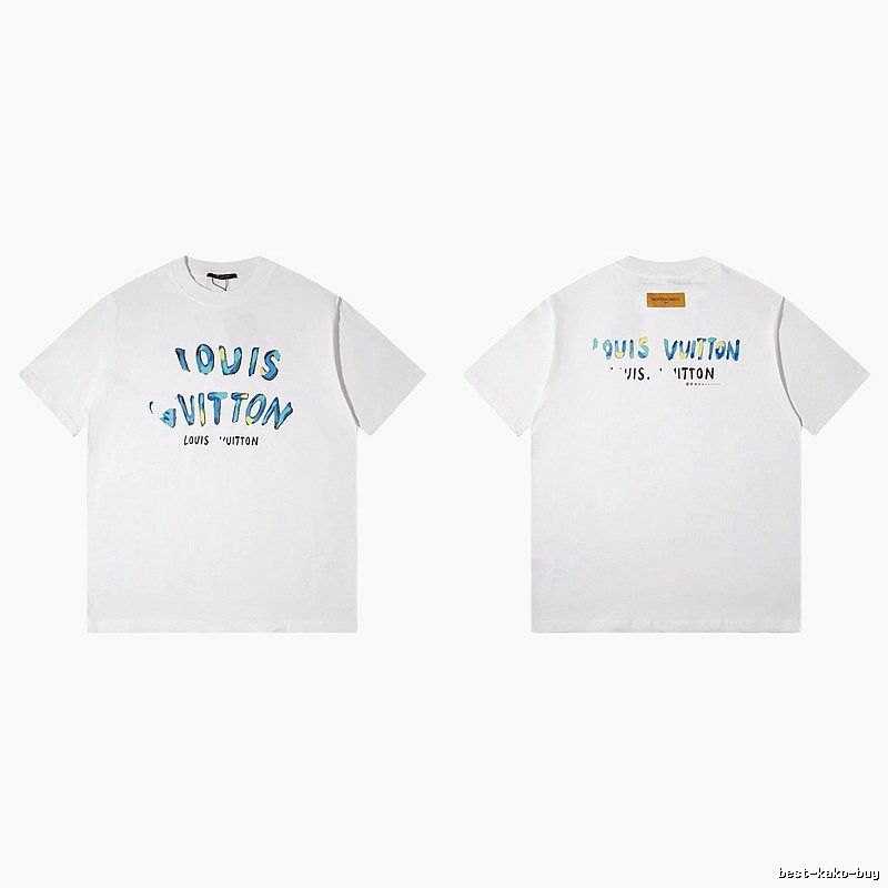 Louis Vuitton Hand-painted Graffiti Casual Style White T-shirt