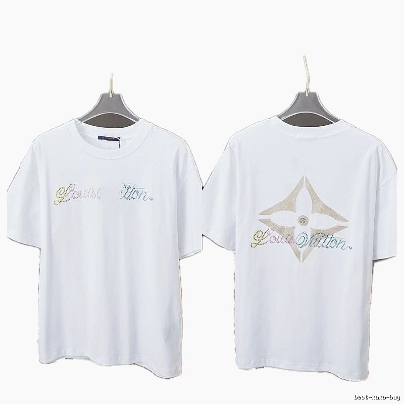Louis Vuitton Monogram Hot-Fix Rhinestone Trendy White T-Shirt