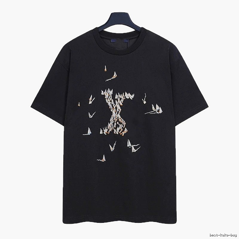 Louis Vuitton Sailboat Embroidered Trendy Black T-Shirt