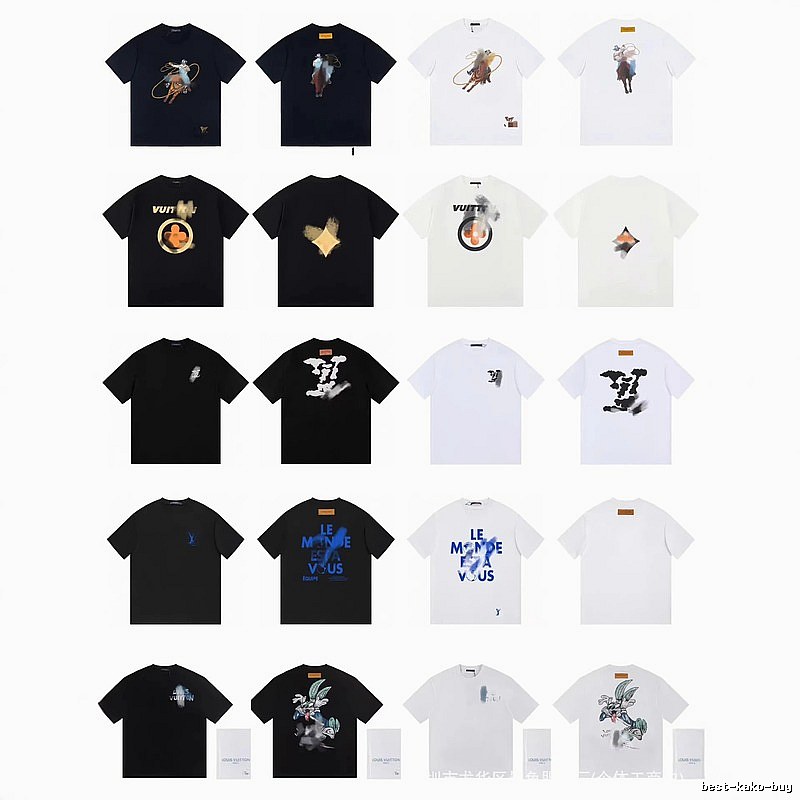 Louis Vuitton Streetwear Printed Black and White Short-sleeve T-shirt