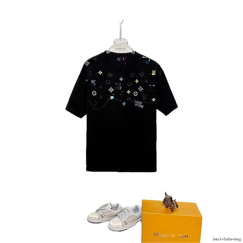 Louis Vuitton Trendy Style Colorful Monogram Black T-Shirt