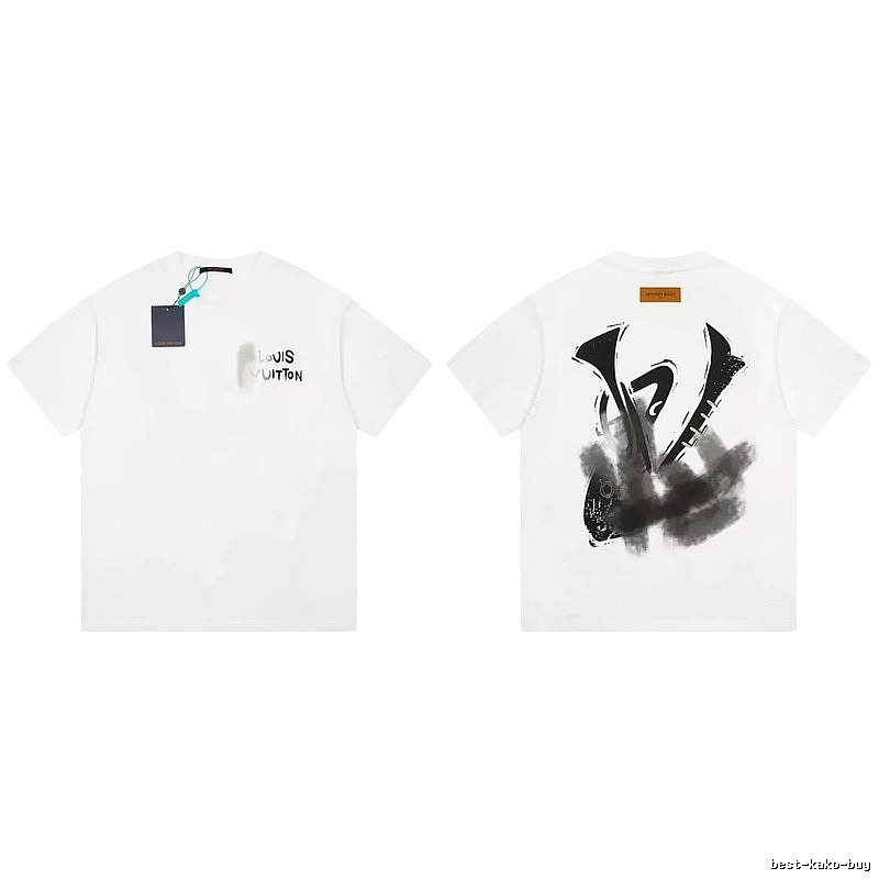 Louis Vuitton Trendy White Short-sleeve T-shirt with Ink Wash Print